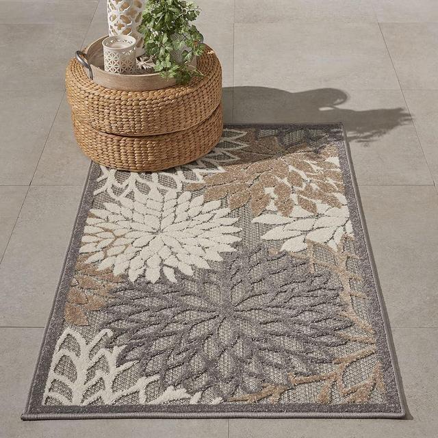 Nourison Aloha Indoor/Outdoor Area Rug 2' 8" x 4', Natural, Rectangular Tropical Botanical Easy-Cleaning Non Shedding Bed Room Living Room Dining Room Deck Backyard Patio