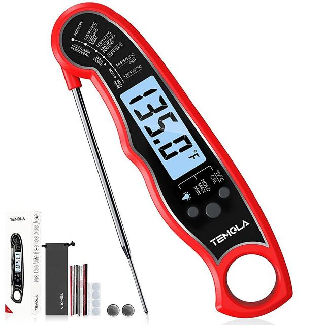 Meat Thermometer, Instant Read Food Thermometer with LCD Backlight Calibration, Waterproof Ultra Fast Digital Cooking Thermometer for Candy Deep Fry Liquids Turkey Kitchen Baking Smoker Grill BBQ