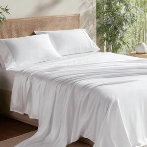 White Bedsure King Size Sheet Set, Cooling Sheets, Rayon Derived from Bamboo, Deep Pocket Up to 16", PureWoven, Breathable & Soft, Bed Sheets, Hotel Luxury Silky Bedding for Hot Sleepers, White