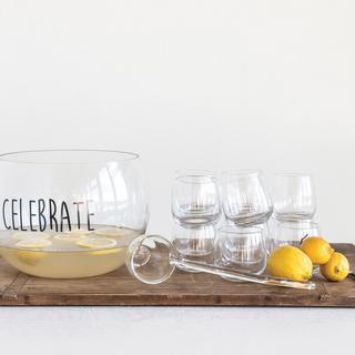 Celebrate Glass Punch Bowl with Ladle and Glass Set