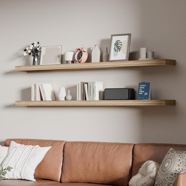 ONOTETUT 60 inch Long Floating Shelves for Wall,Solid Wood Long Shelves Set of 2,Brown Rustic Mounted Shelves for Bathroom Bedroom Home Office (Brown, 60 Inch)