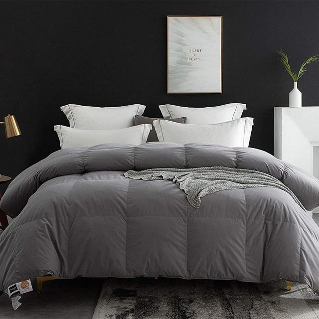 Globon Goose Down Comforter King Size All Season Duvet Insert Ultra-Soft 100% Cotton, 45OZ,650 Fill Power, Medium Warmth Hypoallergenic with Corner Tabs, Grey.…