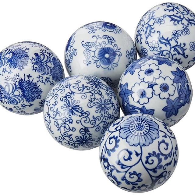 Oriental Furniture 3" Blue & White Decorative Porcelain Ball Set(B)