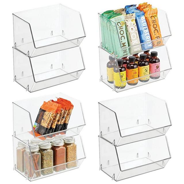 mDesign Plastic Open Front Food Storage Bin for Kitchen Cabinet, Pantry, Shelf, Fridge/Freezer - Organizer for Fruit, Potatoes, Onions, Drinks, Snacks, Pasta - 8 Pack - Clear