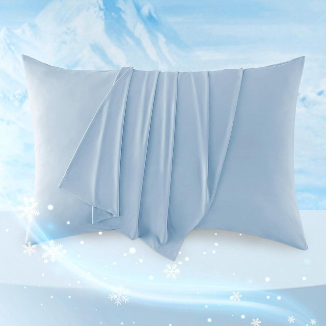 Bedsure Cooling Pillow Cases King Size Set of 2, Cool Pillowcases for Hot Sleepers and Night Sweats, Silky Soft & Breathable Cold Pillow Covers with Hidden Zipper, Blue, 20x36 Inches