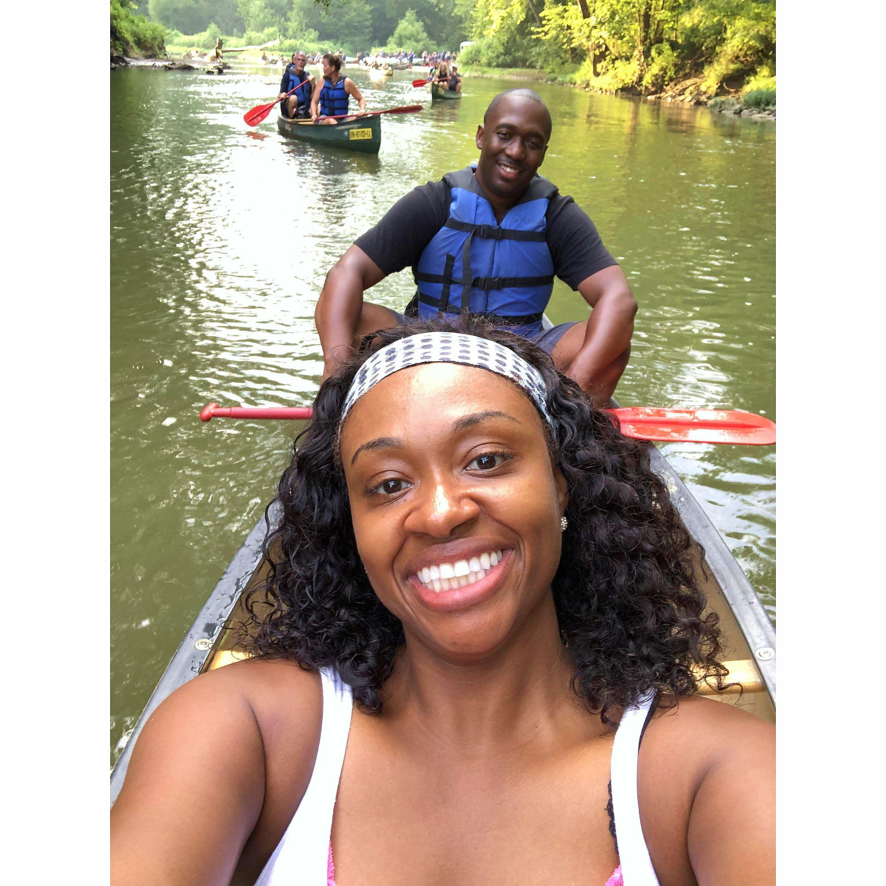 August 2019 - Our first date: Canoeing in Hocking Hills (He said I was rowing too slow and took over LOL)