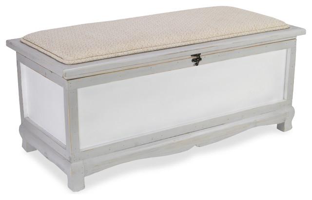 Gray Storage Bench, Linen Seat Cushion Top