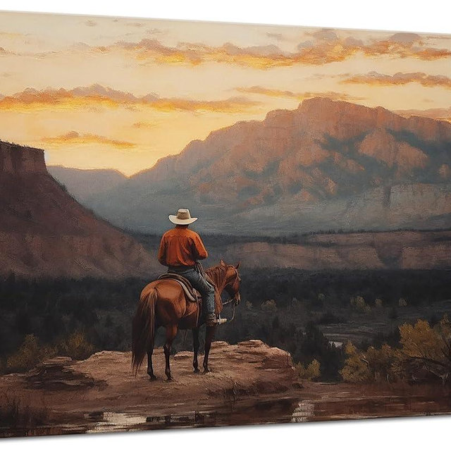 ZYGARTEQ Western Cowboy Canvas Wall Art Vintage Landscape Rustic Southwest Wall Decor Pictures Horse Riding Art Prints Mid-Century Home Decor Prints for Bathroom Living Room 12x16in