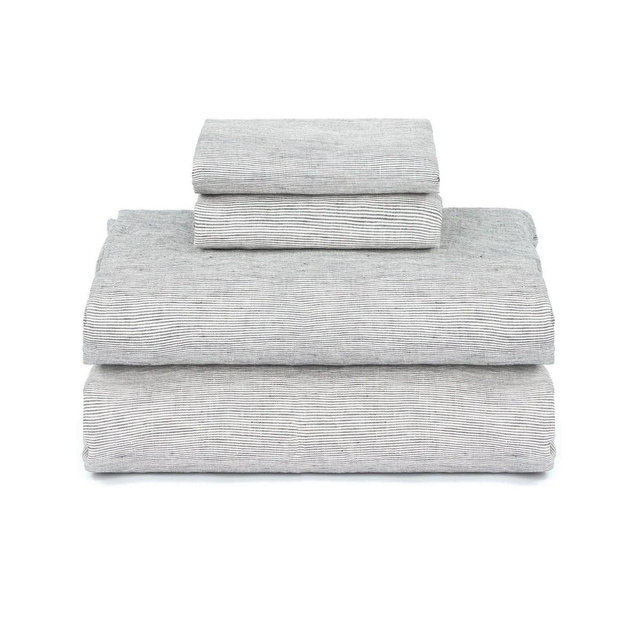 100% French Linen Sheet Set - Twin XL - Shadow Pinstripe | BOKSER HOME