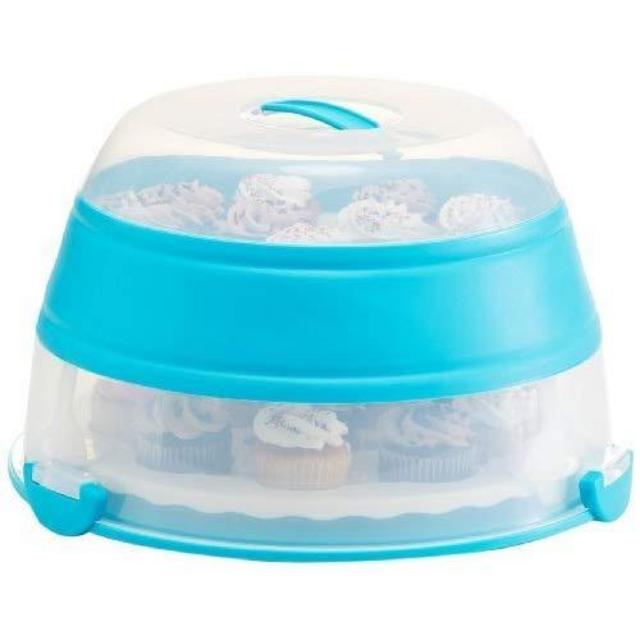 Prepworks by Progressive Collapsible Cupcake and Cake Carrier, 24 Cupcakes, 2 Layer, Easy to Transport Muffins, Cookies or Dessert to Parties - Teal - In Amazon Frustration Free