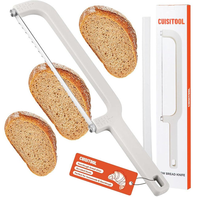Adjustable Bread Slicer for Homemade Bread, Food-Grade Plastic Bread Knife with Thickness, Dishwasher Safe, Bow Design Easy to Cutting Even Slices for Sourdough, Baguettes and More