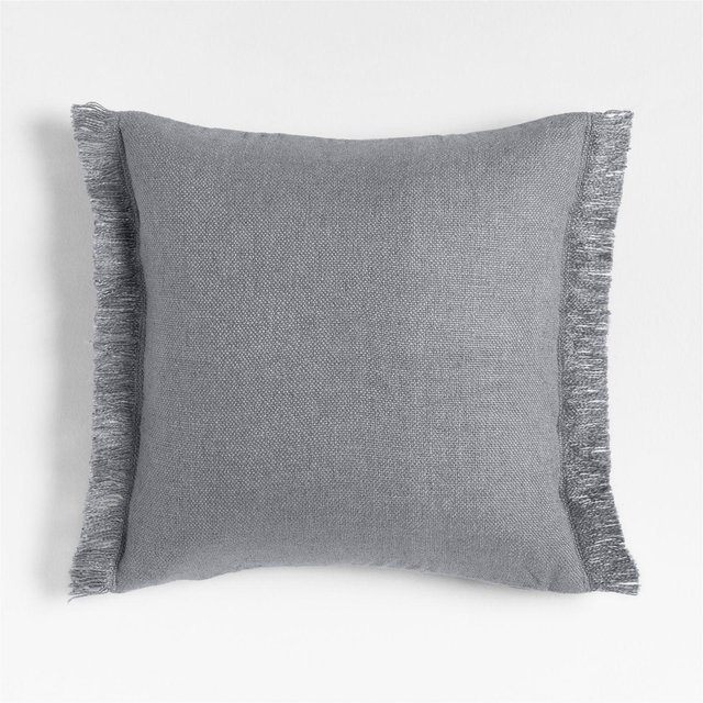 Casual Textured Fringe 23"x23" Smoke Blue Throw Pillow with Down-Alternative Insert