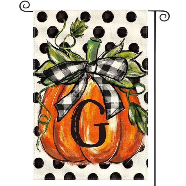 AVOIN colorlife Fall Monogram Letter G Garden Flag Polka Dot Pumpkin 12x18 Inch Double Sided Outside, Small Burlap Family Last Name Initial Yard Decoration