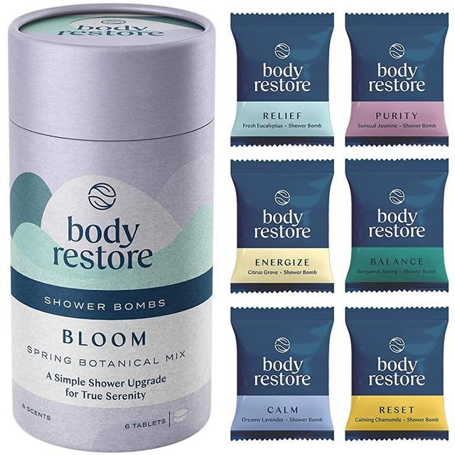BodyRestore Shower Steamers Aromatherapy 6 Packs - Valentines Gifts for Women & Men, Shower Bath Bombs, Eucalyptus, Citrus, Lavender, Jasmine, Chamomile, Bergamot Spring Essential Oils, Stress Relief