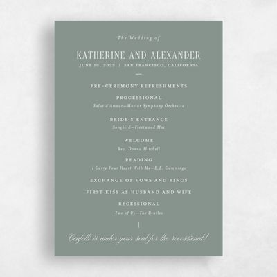 Deep Sage, Green Wedding Program - Dove