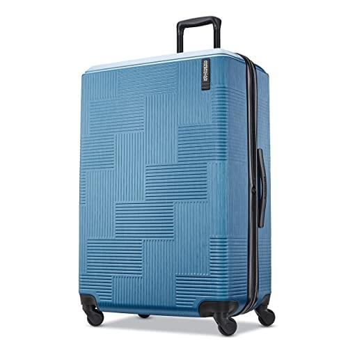 American Tourister Stratum XLT Expandable Hardside Luggage with Spinner Wheels, Blue Spruce, Checked-Large 28-Inch