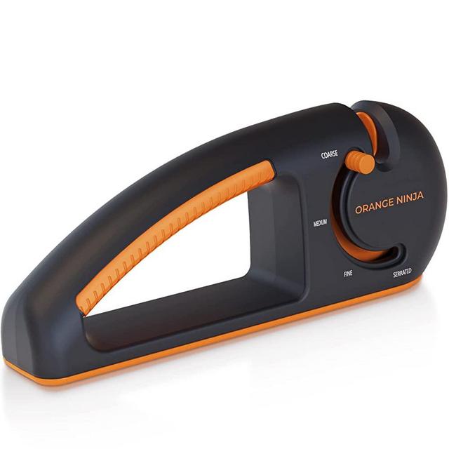 Orange Ninja 4-Stage Knife Sharpener - Premium Kitchen Knife Sharpeners - Adjustable Handheld Manual Knife Sharpeners for Kitchen Knives, Pocket knife Sharpener, Chef & Serrated Knife by Sharp Pebble