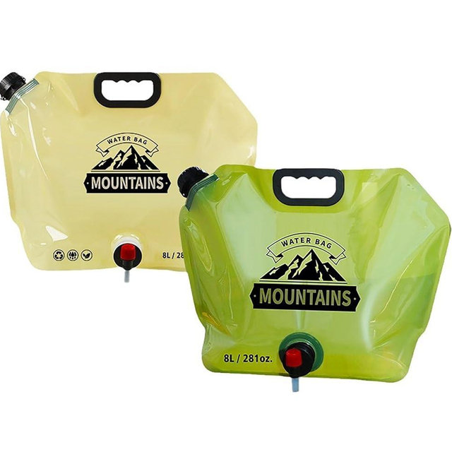 Outdoor Water Bag with Faucet, 2 Pcs Random Color 8 L(281 oz) Thick PE Folding Camping Water Bag for Outdoors