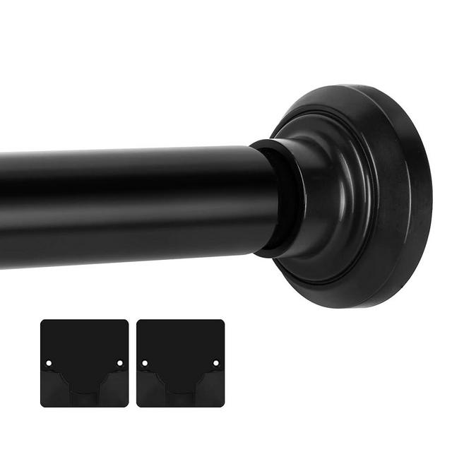 Matte Black Shower Curtain Rod 33 to 75 Inches, 1 Inch Adjustable Spring Tension Curtain Rod No Drill, Stainless Steel Shower Rod for Bathroom, Closet, Window, Room Divider, Never Rust, Non Slip