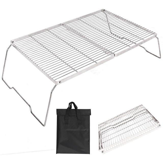 REDCAMP Extra Large Folding Campfire Grill 304 Stainless Steel Grate, Portable Camp Cooking Grill Rack with Carrying Bag for Outdoor Camping BBQ