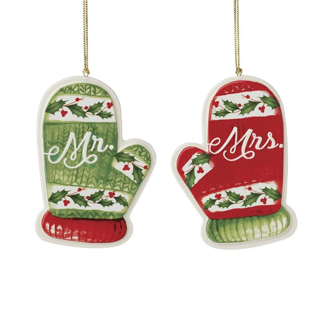 Lenox 896534 Mr. & Mrs. Mitten Ornaments, Set of 2, Christmas Ornament