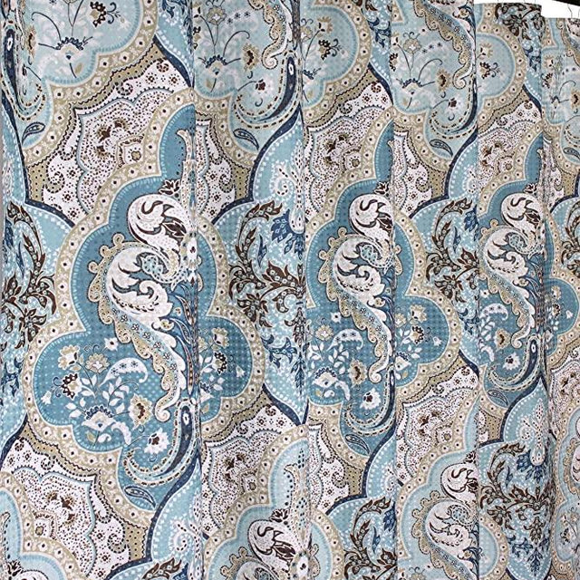 Calais Blue Brown Shower Curtain: Contemporary Floral Paisley Moroccan Damask Design