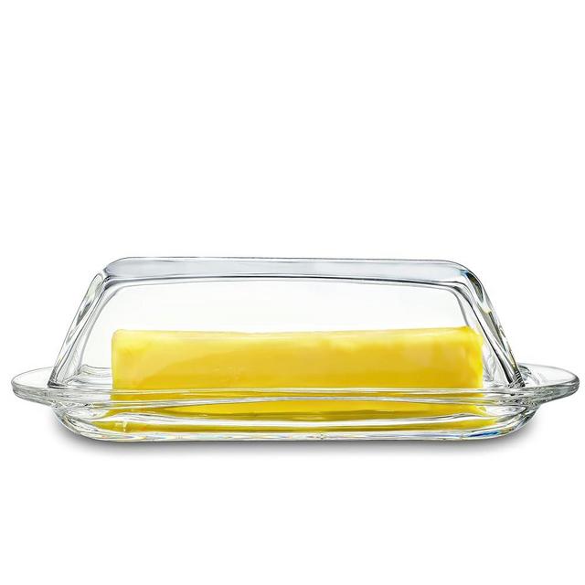 7 Inches Glass Butter Dish with Lid for Countertop - Crystal Glass Butter Keeper Elegant Clear Butter Holder Tray for 1 Stick East Coast,Dishwasher Safe