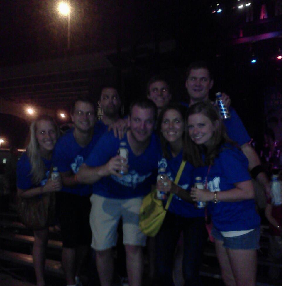 The night we met at Festa Italiana; with our party group in our matching shirts