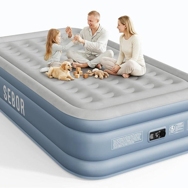 Sebor Air Mattress Queen with Built-in Pump 18", Comfortable Self-Inflating Blow up Mattress with High-Speed Pump, Durable Queen Size Air Mattress with Storage Bag for Guests, Moving, Camping, Travel