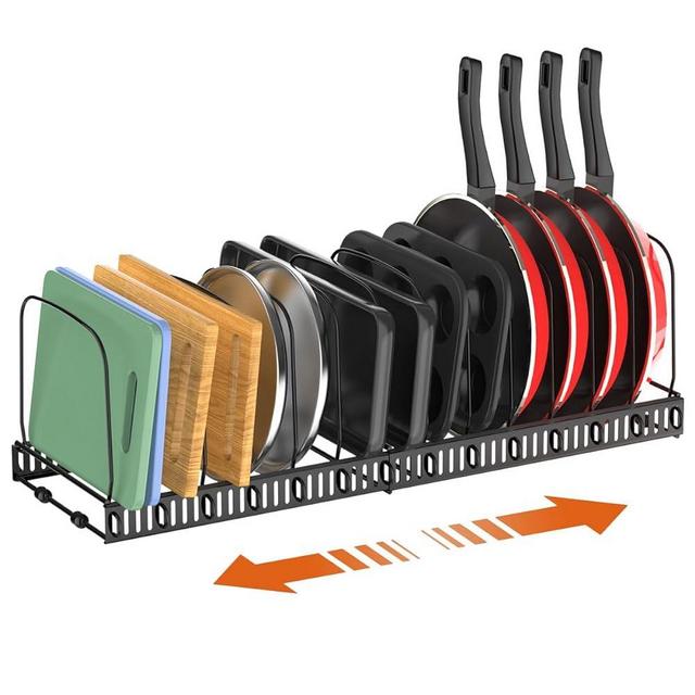 Housolution Cutting Board Organizer Rack Holder, Expandable Pot and Pan Organizer with 14 Adjustable Dividers, Baking Tray and Cookie Sheet Bakeware Organizer for Cabinet, Black