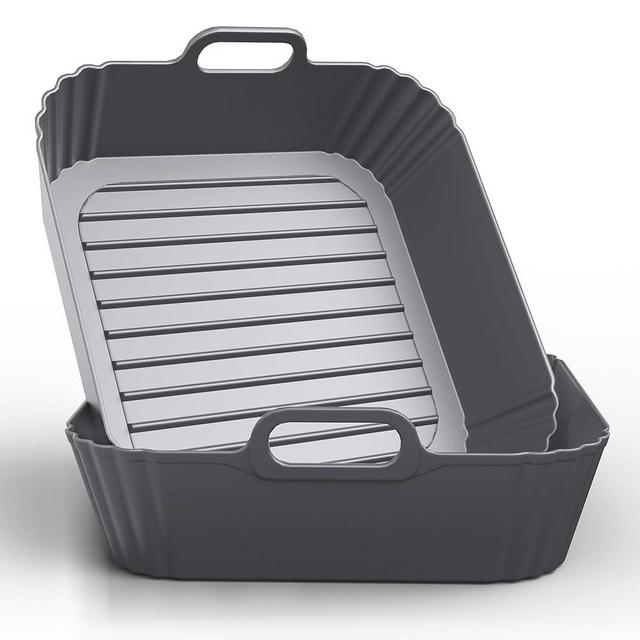 PINTAUR 9-Inch Square Silicone Liners for Large Air Fryer 2Pack, Silicone Pot Baking Accessories for Chefman 6 to 8.5QT, Reusable Air Fryer Tray Insert for Oven Microwave Accessories