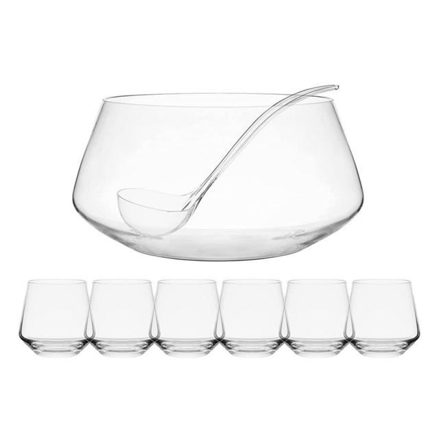 Mikasa Akimbo 8 Piece Punch Bowl Set with Acrylic Ladle, 11-Quart, Clear