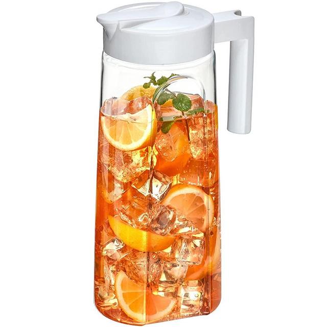 Amazing Abby - Slim - Tritan Pitcher (64 oz), Unbreakable Plastic Pitcher, BPA-Free, Heat-Resistant, Dishwasher-Safe, Great for Both Iced and Hot Drinks, Indoors and Outdoors, White