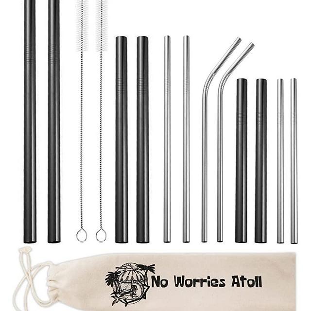 Reusable Straws Metal Straws Stainless Steel Straw Set of 12 Short 6” Cocktail 8.5” Smoothie and 10.5” Tumbler Drinking Straws Black and Silver Home Bar Essentials Eco Friendly