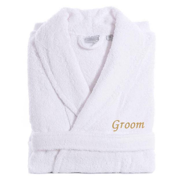 Linum Home Textiles Size Large/XL Groom Bathrobe in White/Gold