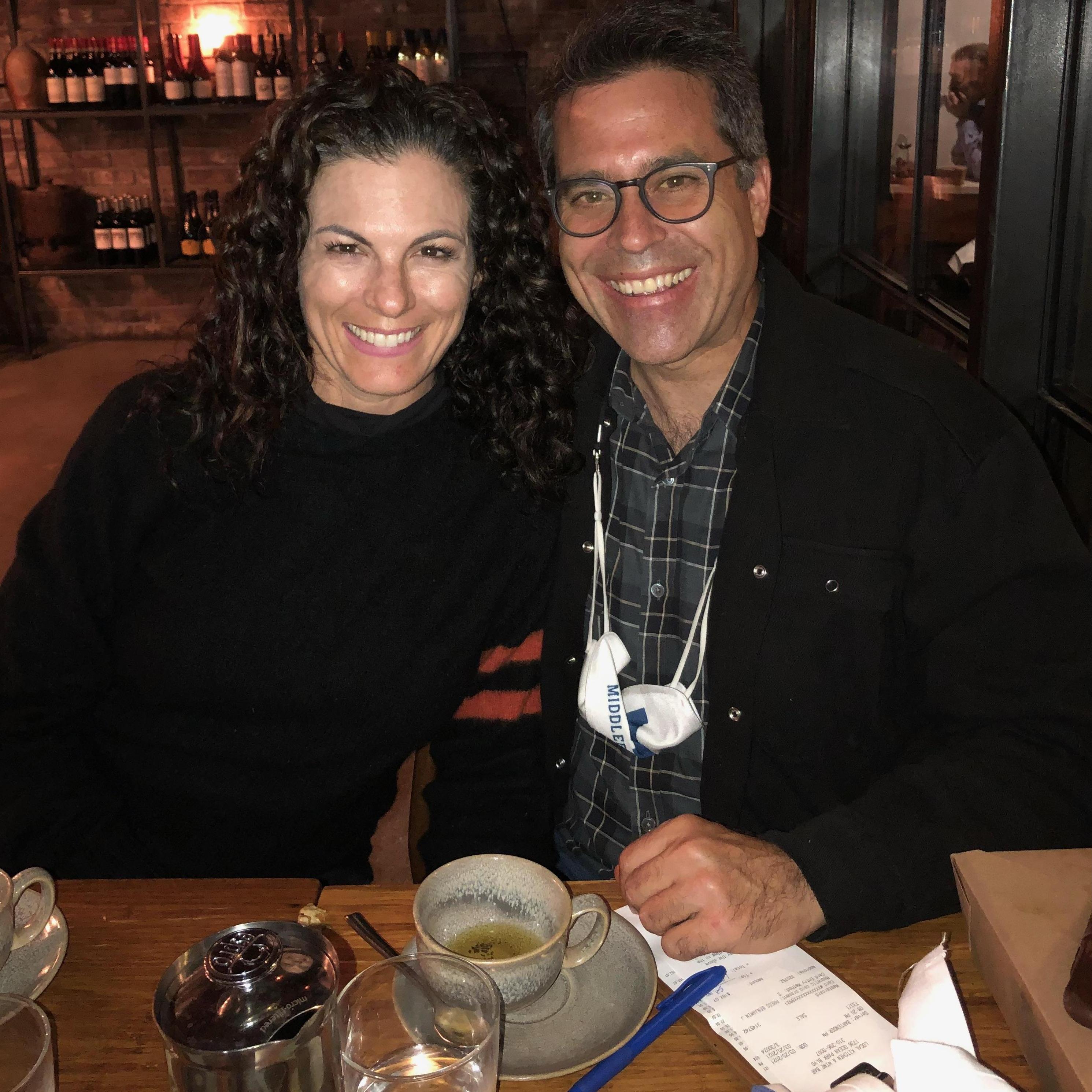 Wearing the iconic J. Press Shaggy Dog sweater at dinner with my mom and Cara Mille in Santa Monica.