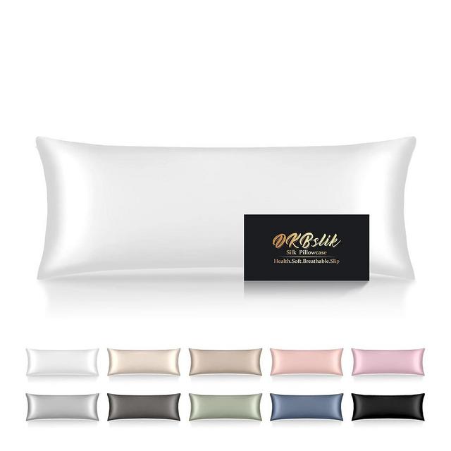 Silk Body Pillow Cases, Mulberry Silk Body Pillow Cover with Zipper, Smooth, Anti Acne, Cooling Sleep Both Sides Natural Silk Satin 20x54 Body Pillowcase, Gifts for Women Men, White