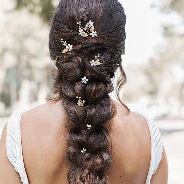 SWEETV 7 Pieces Bride Hair Accessories Pearl Wedding Hair Pins Leaf Bridal Hair Piece Vintage Hair Headpiece Leaf Hair Clips Jewelry for Women Bridesmaids Brides Flower Girls