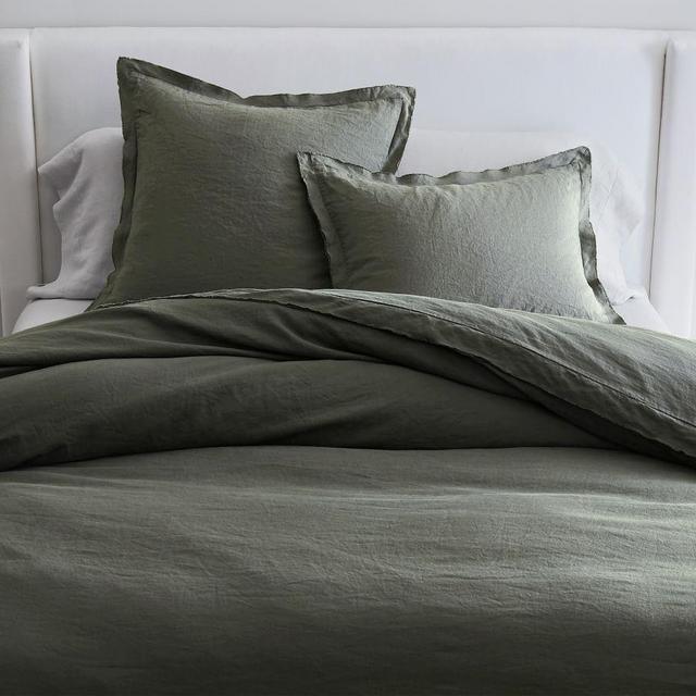 Dark Forest Belgian Flax Linen Double Flange Duvet Cover, King/Cal. King