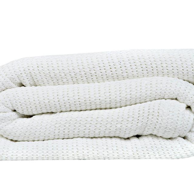 Linteum Textile Supply Leno Weave White Blanket, Lightweight, Extra-Fluffy, and Durable Soft Bed Blanket, Made from 100% Cotton Material for Bed Couch, Queen