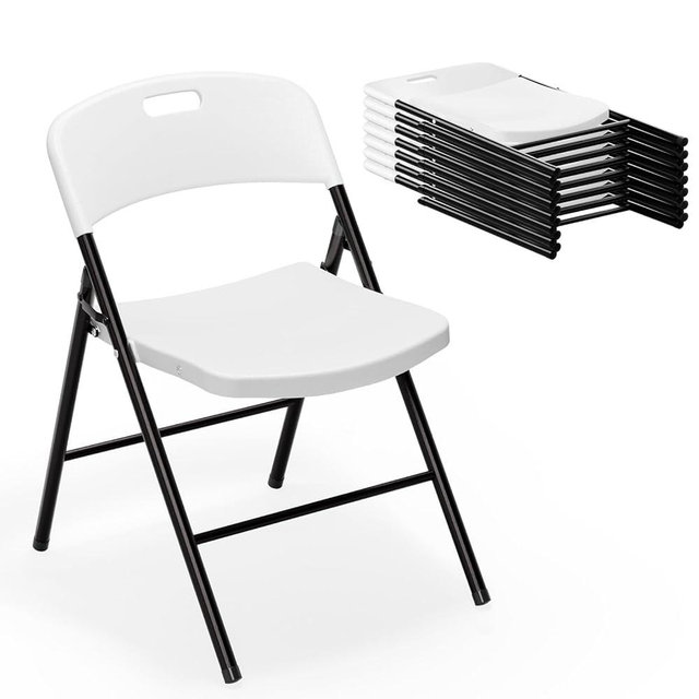 VINGLI Folding Chairs, Plastic Foldable Chair, Capacity up to 350 lbs, Portable Seating for Indoor Outdoor Events Parties Camping Work School Commercail (6, White)