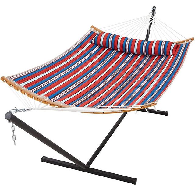 SUPERJARE Curved-Bar Hammock with Stand, 2 Person Heavy Duty Hammock Frame, Detachable Pillow & Portable Carrying Bag, Perfect for Outdoor & Indoor - Cerise Red