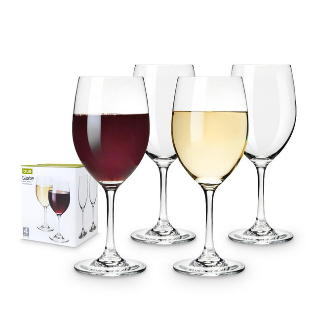 True Stemmed Wine Glasses, Lead-Free Crystal Glassware for Red and White Wine, Dishwasher Safe, Set of 4, 14 Oz, Clear