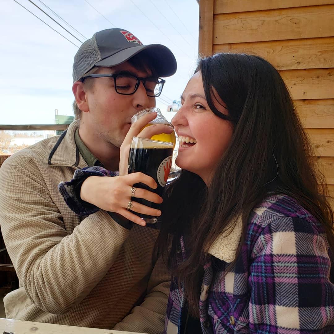 Enjoying a beer at one of our favorite breweries: Left Hand Brewery.