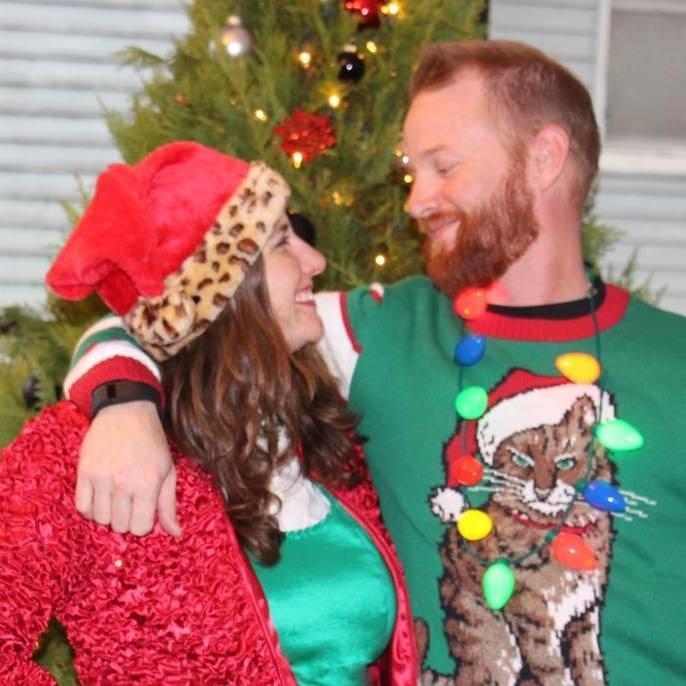 Tacky outfits for our annual holiday card.