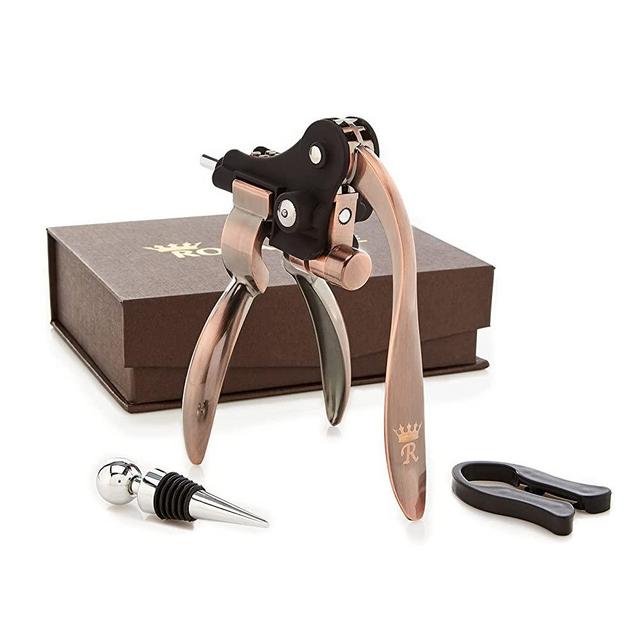 Royaluxe Wine Opener - [2021 Upgraded] Wine Bottle Opener Kit - Lever Style Opener Set - Wine Accessories Gift Set. Includes Wine Corkscrew, Wine Stopper and Foil Cutter