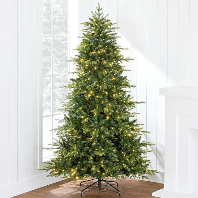 Best Choice Products Full Aspen Christmas Tree, 9ft Pre-lit Realistic Noble Fir w/ 1,200 Glowing Micro LED Lights, 2-in-1 White & Multicolor