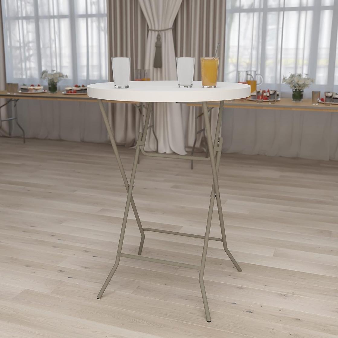 Flash Furniture Kathryn 2.63' Round Folding Bar Height Table for Parties and Commercial Events, Indoor/Outdoor Plastic Bar Height Folding Table, White