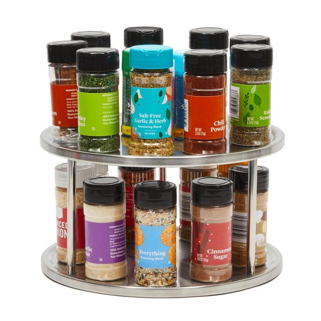 Lazy Susan Turntable Cabinet Organizer – 2 Tier 360 Degree Rotating Tabletop Stand Spice Rack Organizer Tray – 10.5” Round, Stainless Steel