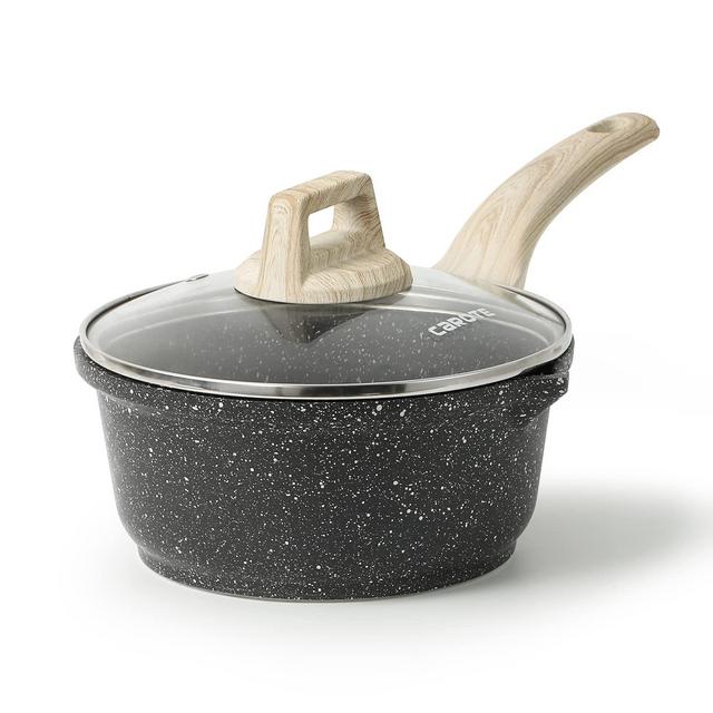 CAROTE 1.7 Quart Saucepan with Lid, Small Nonstick Sauce Pot with Lid, Cooking Sauce Pan with Pour Spout- PFOA FREE
